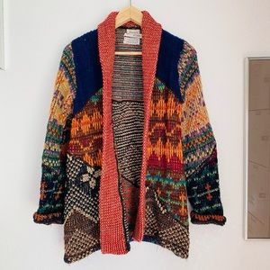 Vintage 60's 70s Neiman Marcus Colorful Funky  Wool Pattern Knit Rare Cardigan
